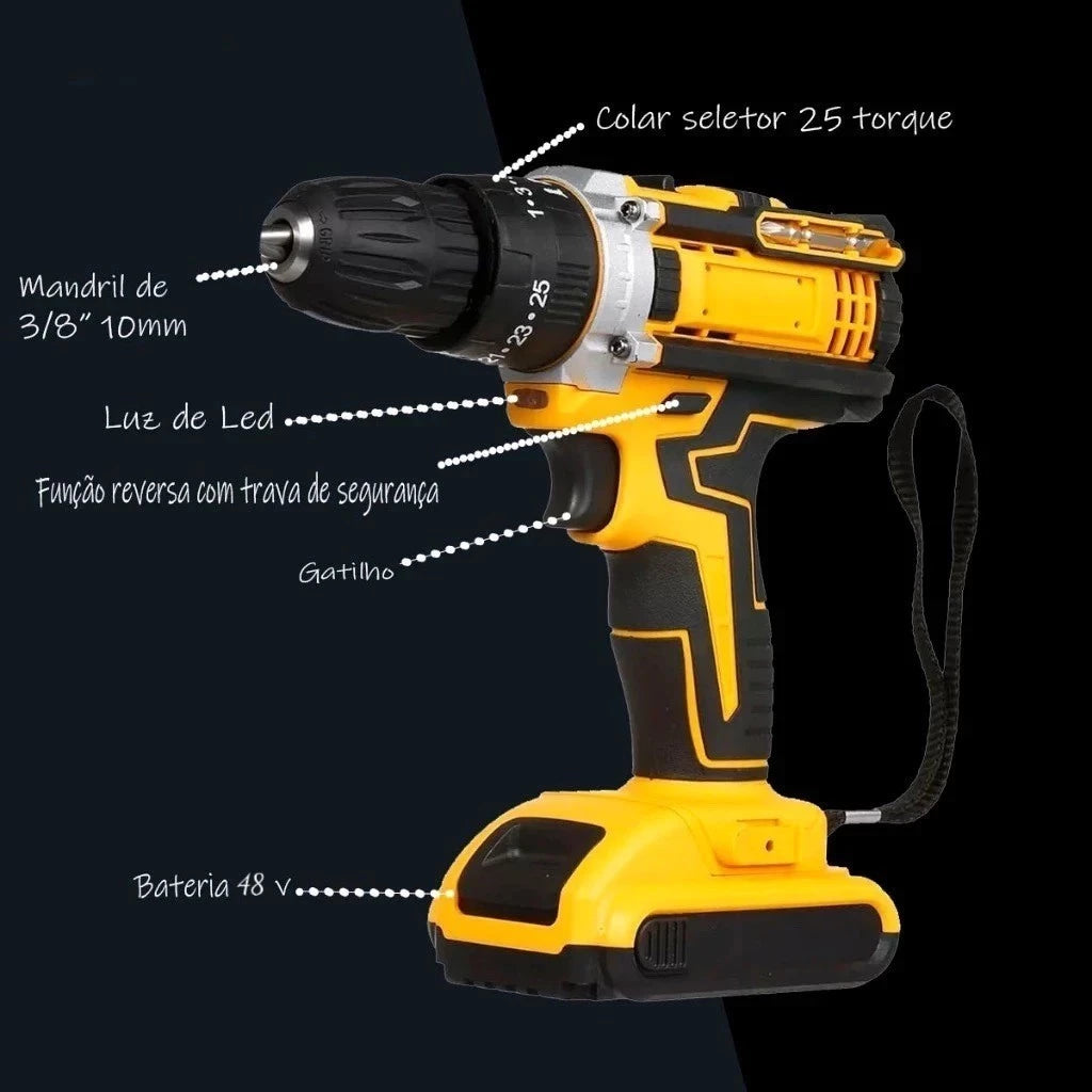 Parafusadeira Furadeira 48V  Com Maleta e Acessórios [+1Bateria potente GRATIS]