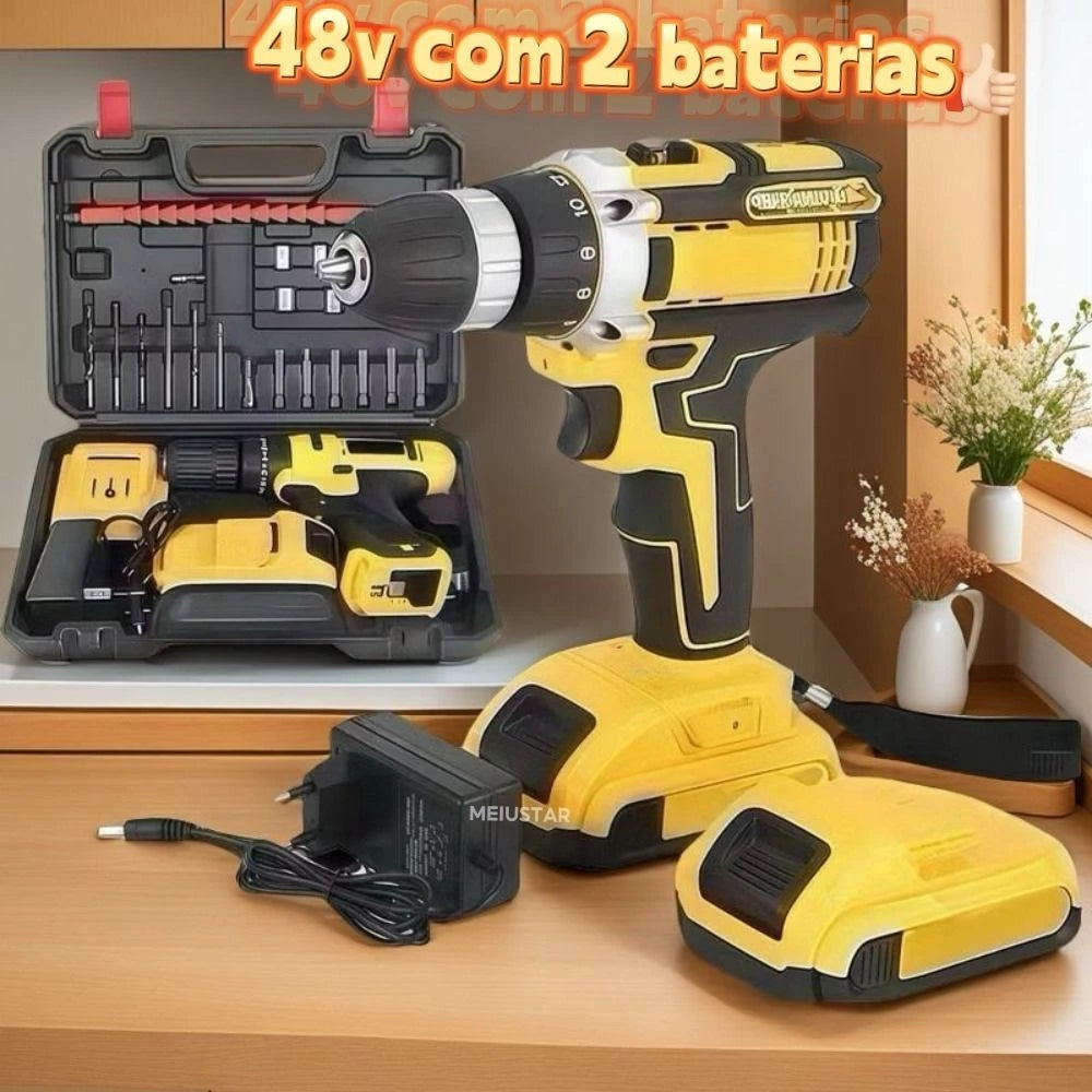 Parafusadeira Furadeira 48V  Com Maleta e Acessórios [+1Bateria potente GRATIS]