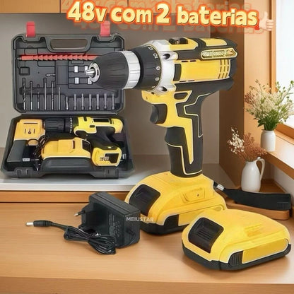 Parafusadeira Furadeira 48V  Com Maleta e Acessórios [+1Bateria potente GRATIS]