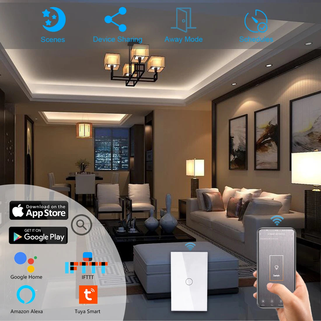 Interruptor Wifi Inteligente 4x2 Tuya Alexa e Google assistent