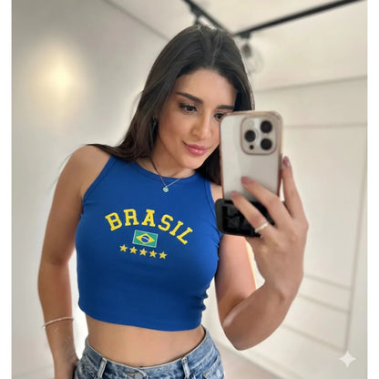 Cropped Blusinha Brasil Copa 2026 Ribana Canelada Premium
